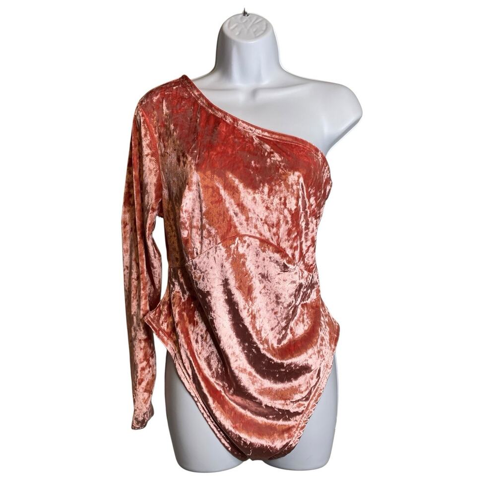 Yitty Pink Velvet One‎ Sleeve Bodysuit Size 1X Lizzo Glam Going Out Shapewear